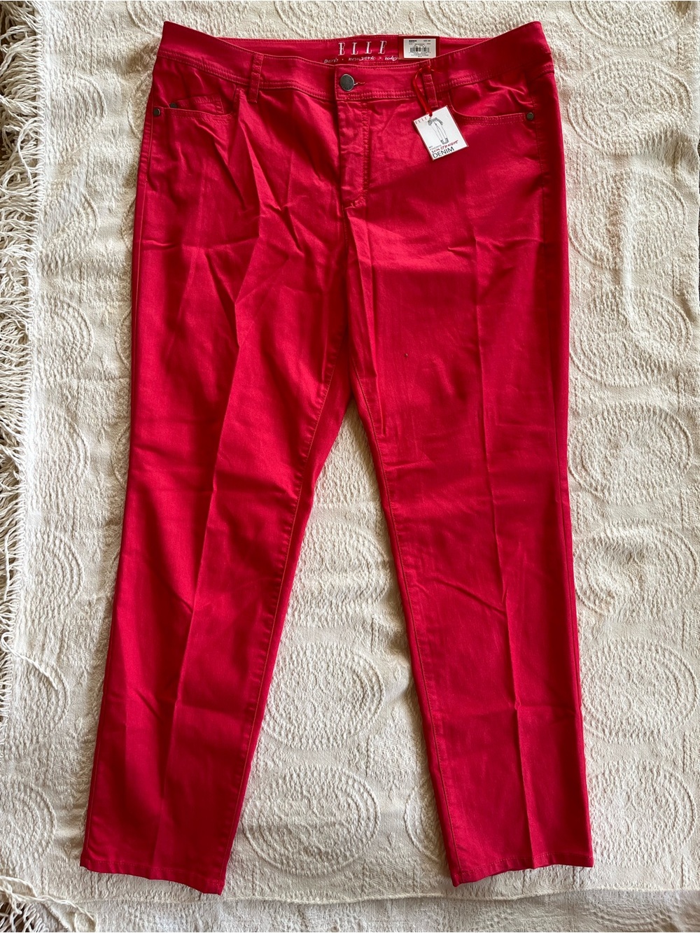 Elle NEW Geranium Pink Slim Straight Denim 18W Pants